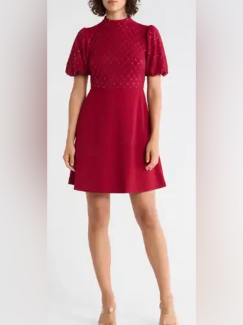 Eliza J Red Puff Sleeve Dress Size 10 NWT Pockets Stretch